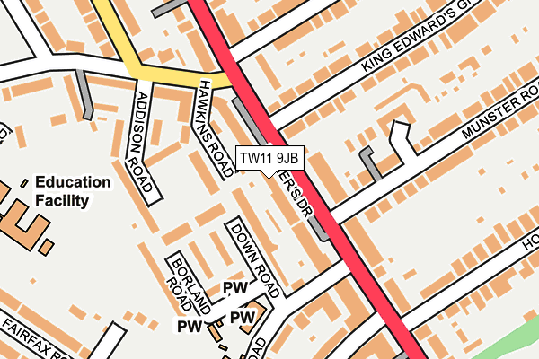 TW11 9JB map - OS OpenMap – Local (Ordnance Survey)