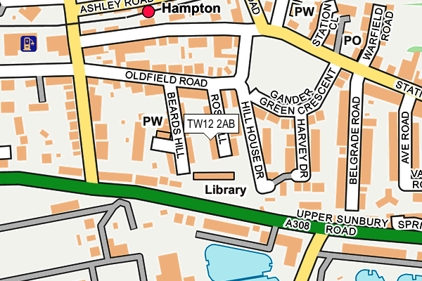 TW12 2AB map - OS OpenMap – Local (Ordnance Survey)