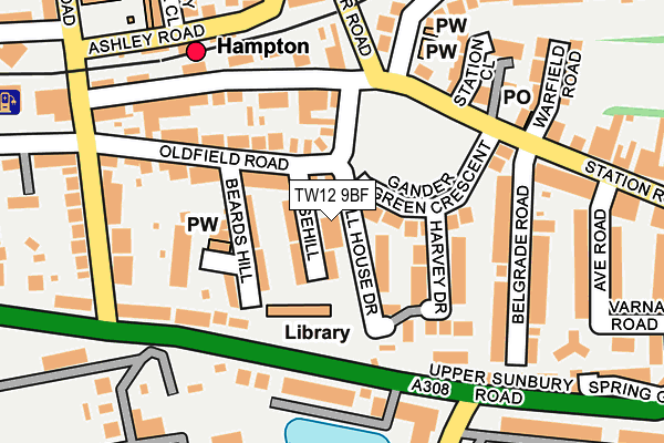 TW12 9BF map - OS OpenMap – Local (Ordnance Survey)