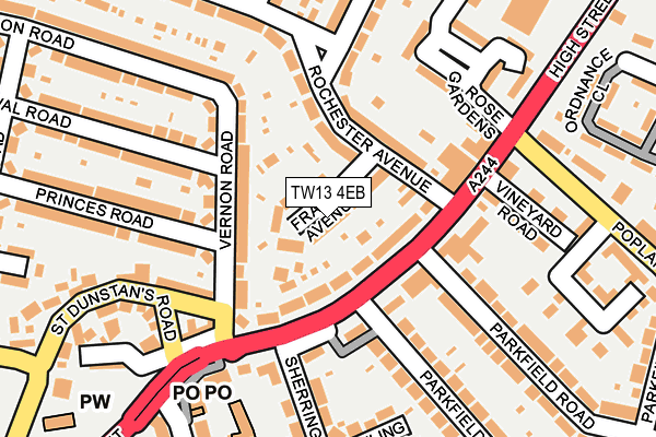 TW13 4EB map - OS OpenMap – Local (Ordnance Survey)