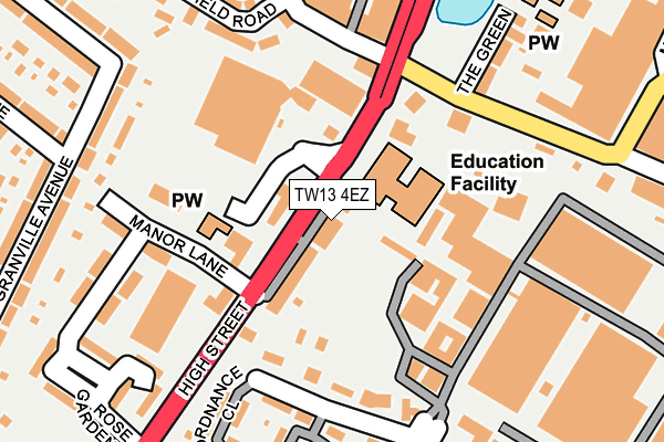 TW13 4EZ map - OS OpenMap – Local (Ordnance Survey)