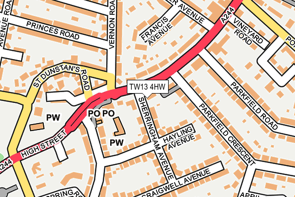 TW13 4HW map - OS OpenMap – Local (Ordnance Survey)