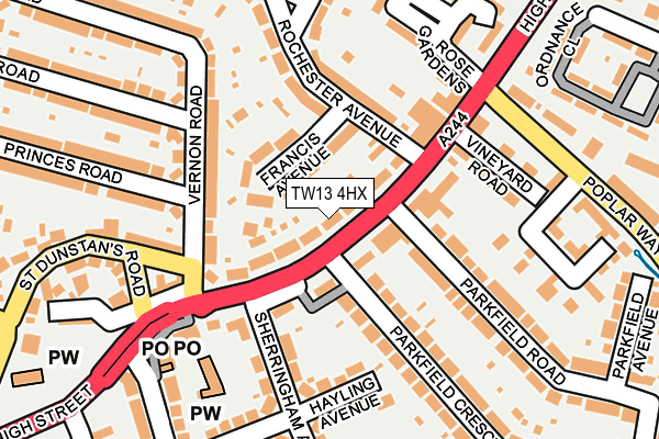 TW13 4HX map - OS OpenMap – Local (Ordnance Survey)