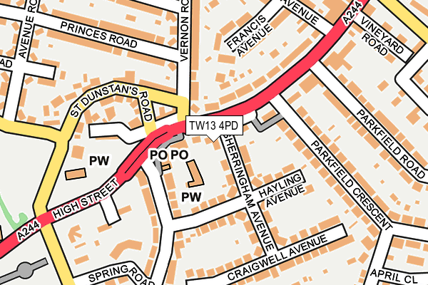 TW13 4PD map - OS OpenMap – Local (Ordnance Survey)