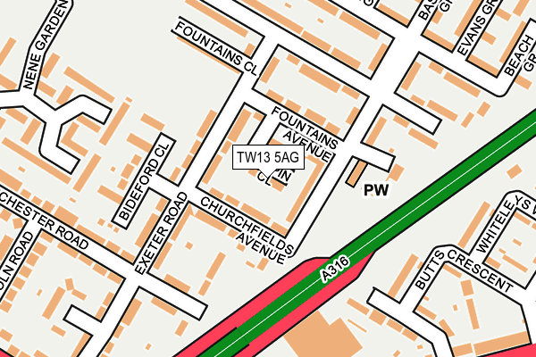 TW13 5AG map - OS OpenMap – Local (Ordnance Survey)