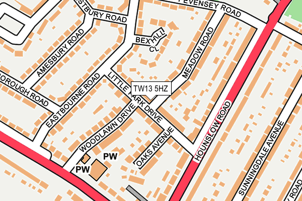 TW13 5HZ map - OS OpenMap – Local (Ordnance Survey)