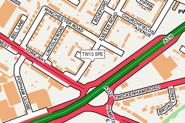 TW13 5PE map - OS OpenMap – Local (Ordnance Survey)