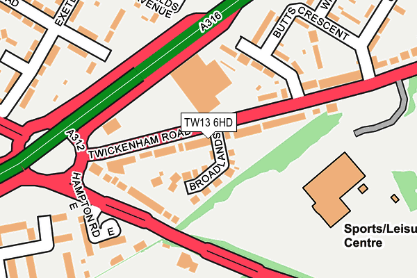 TW13 6HD map - OS OpenMap – Local (Ordnance Survey)