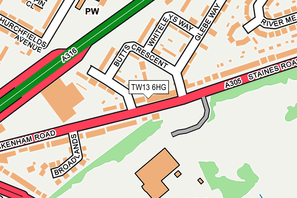 TW13 6HG map - OS OpenMap – Local (Ordnance Survey)
