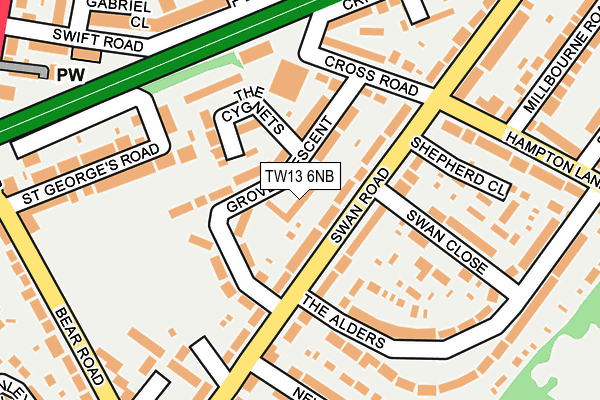 TW13 6NB map - OS OpenMap – Local (Ordnance Survey)
