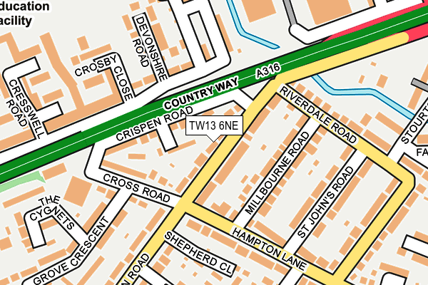 TW13 6NE map - OS OpenMap – Local (Ordnance Survey)