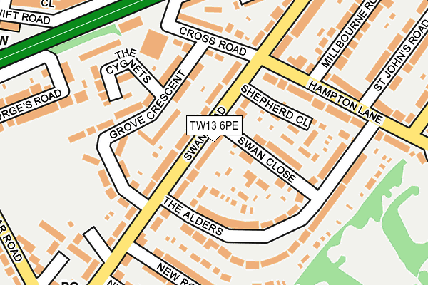 TW13 6PE map - OS OpenMap – Local (Ordnance Survey)