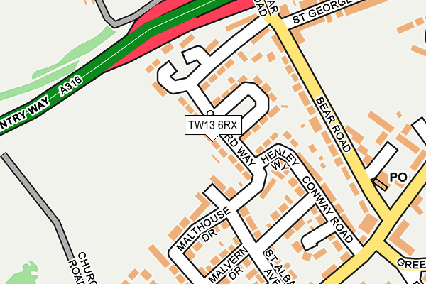 TW13 6RX map - OS OpenMap – Local (Ordnance Survey)