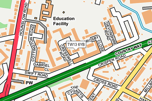 TW13 6YB map - OS OpenMap – Local (Ordnance Survey)
