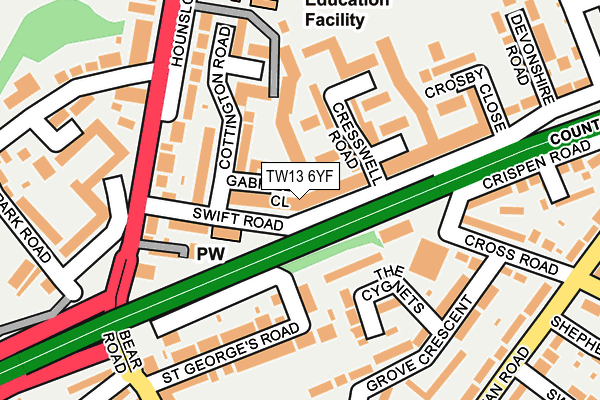 TW13 6YF map - OS OpenMap – Local (Ordnance Survey)