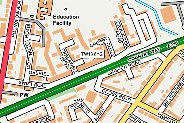 TW13 6YG map - OS OpenMap – Local (Ordnance Survey)