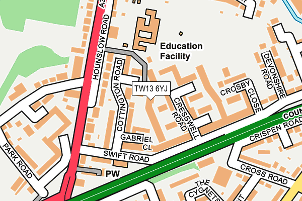 TW13 6YJ map - OS OpenMap – Local (Ordnance Survey)