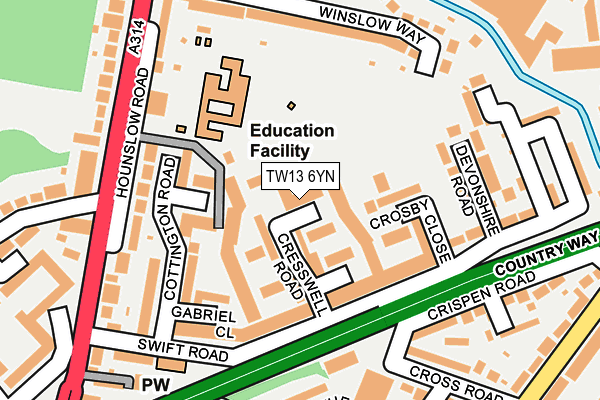 TW13 6YN map - OS OpenMap – Local (Ordnance Survey)