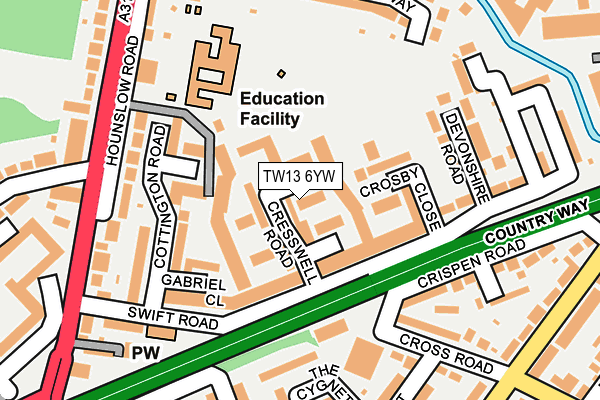TW13 6YW map - OS OpenMap – Local (Ordnance Survey)