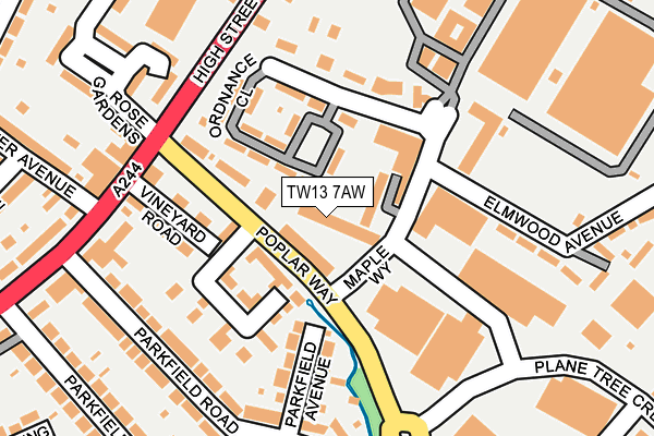 TW13 7AW map - OS OpenMap – Local (Ordnance Survey)