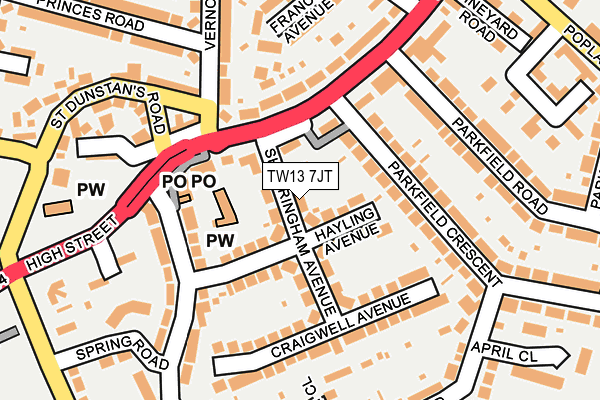 TW13 7JT map - OS OpenMap – Local (Ordnance Survey)