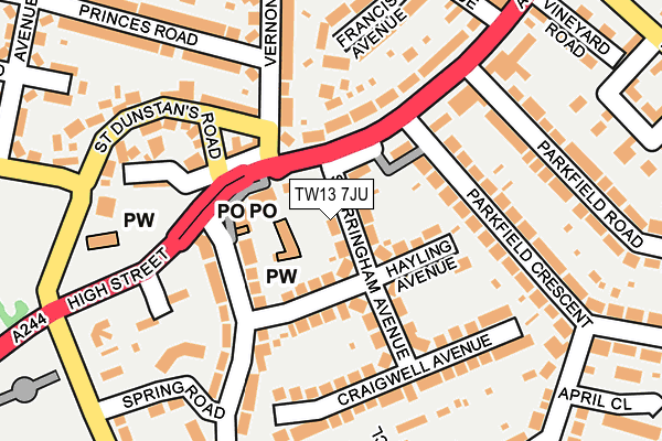TW13 7JU map - OS OpenMap – Local (Ordnance Survey)