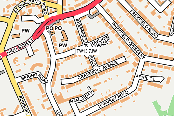 TW13 7JW map - OS OpenMap – Local (Ordnance Survey)