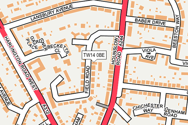 TW14 0BE map - OS OpenMap – Local (Ordnance Survey)