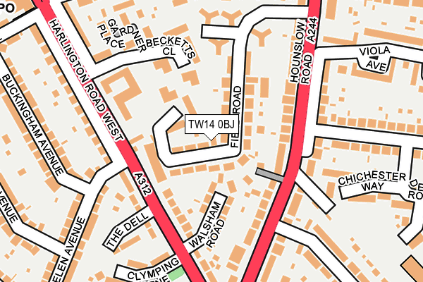 TW14 0BJ map - OS OpenMap – Local (Ordnance Survey)