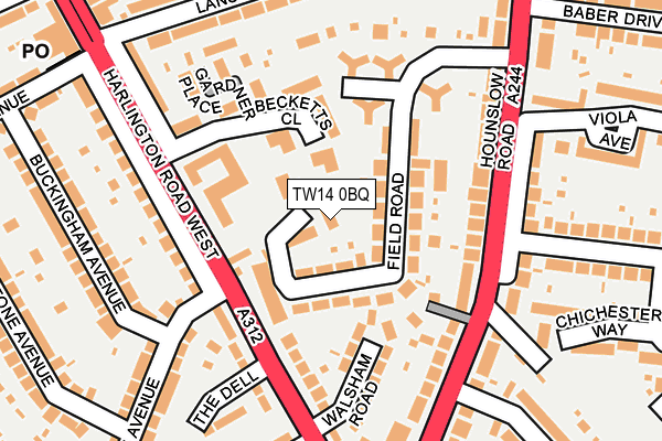 TW14 0BQ map - OS OpenMap – Local (Ordnance Survey)