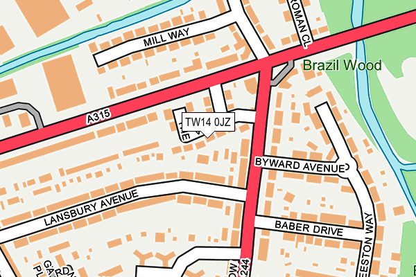 TW14 0JZ map - OS OpenMap – Local (Ordnance Survey)