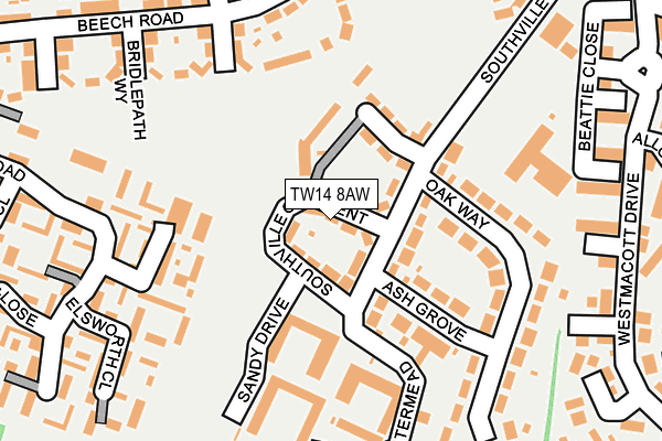 TW14 8AW map - OS OpenMap – Local (Ordnance Survey)