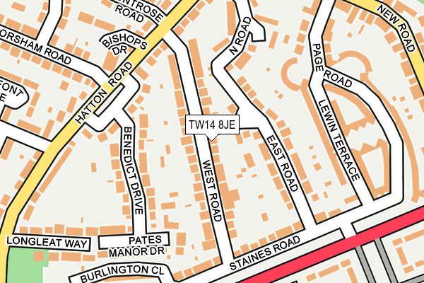 TW14 8JE map - OS OpenMap – Local (Ordnance Survey)