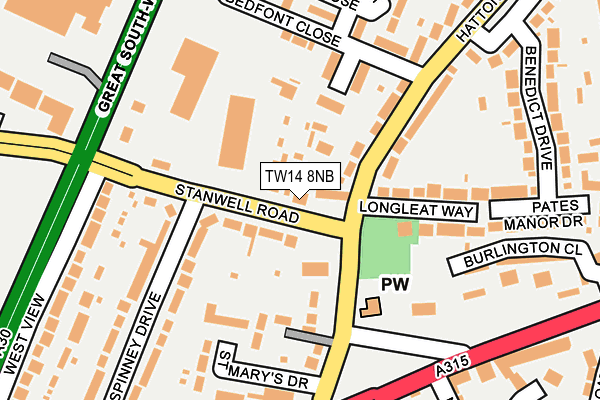 TW14 8NB map - OS OpenMap – Local (Ordnance Survey)