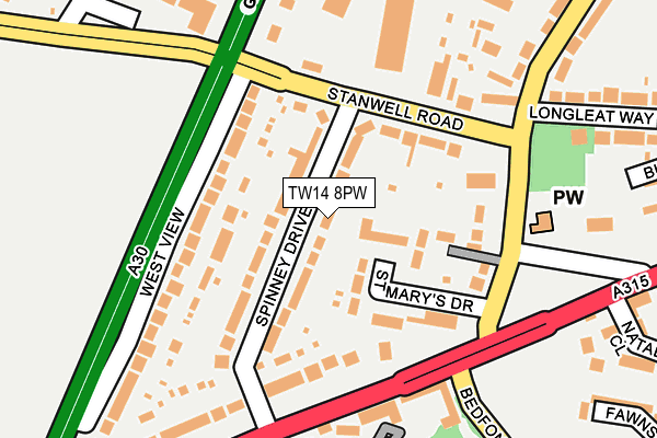TW14 8PW map - OS OpenMap – Local (Ordnance Survey)