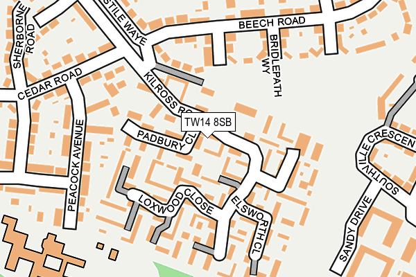 TW14 8SB map - OS OpenMap – Local (Ordnance Survey)