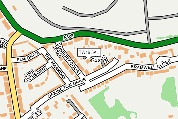 TW16 5AL map - OS OpenMap – Local (Ordnance Survey)