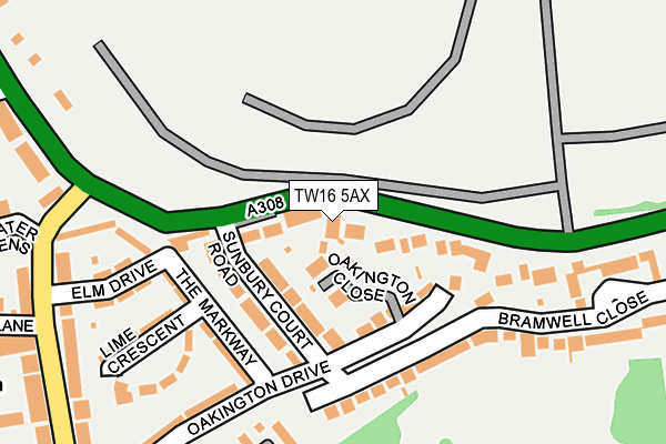 TW16 5AX map - OS OpenMap – Local (Ordnance Survey)