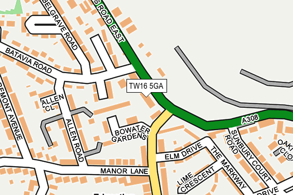 TW16 5GA map - OS OpenMap – Local (Ordnance Survey)