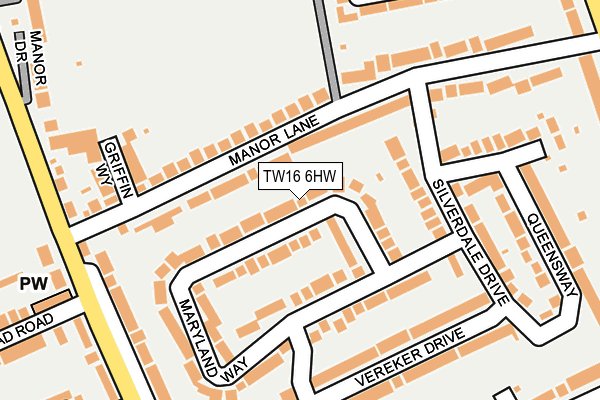 TW16 6HW map - OS OpenMap – Local (Ordnance Survey)