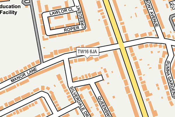 TW16 6JA map - OS OpenMap – Local (Ordnance Survey)