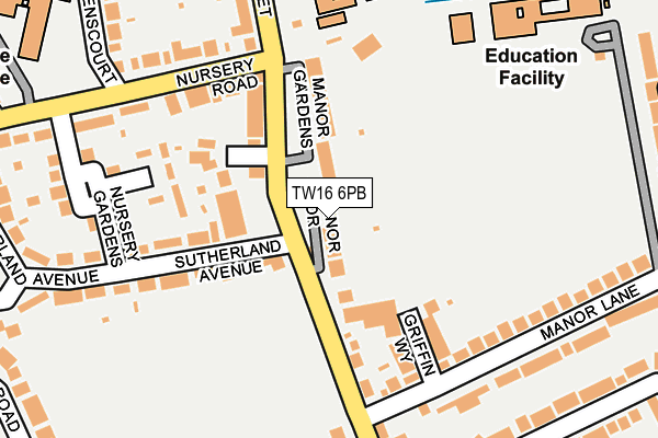 TW16 6PB map - OS OpenMap – Local (Ordnance Survey)