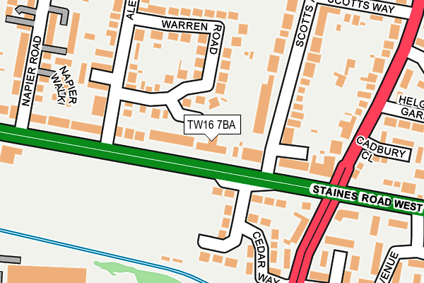 TW16 7BA map - OS OpenMap – Local (Ordnance Survey)