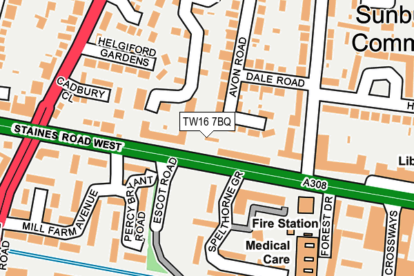 TW16 7BQ map - OS OpenMap – Local (Ordnance Survey)