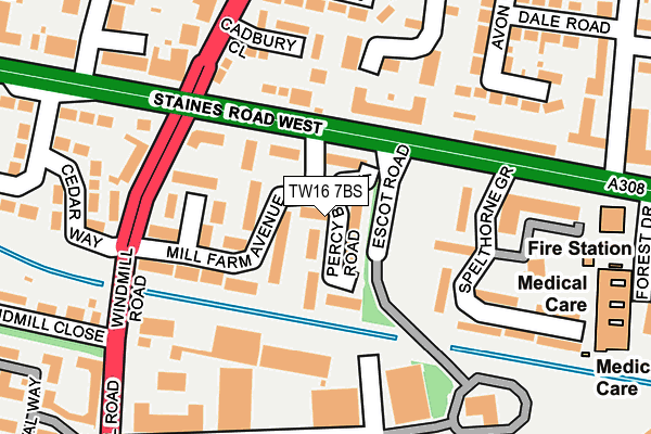 TW16 7BS map - OS OpenMap – Local (Ordnance Survey)