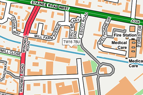 TW16 7BU map - OS OpenMap – Local (Ordnance Survey)