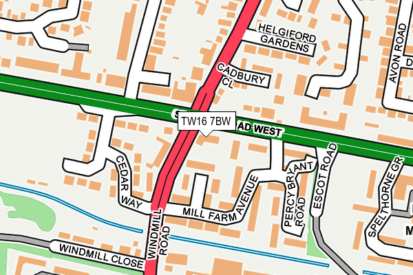TW16 7BW map - OS OpenMap – Local (Ordnance Survey)