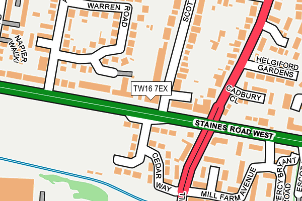 TW16 7EX map - OS OpenMap – Local (Ordnance Survey)