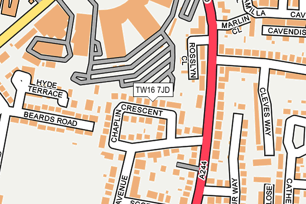 TW16 7JD map - OS OpenMap – Local (Ordnance Survey)