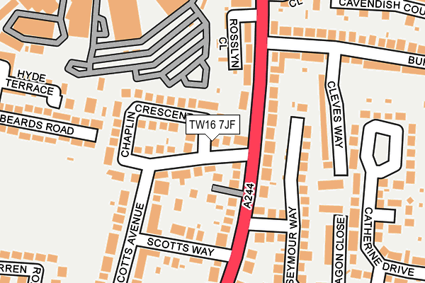 TW16 7JF map - OS OpenMap – Local (Ordnance Survey)